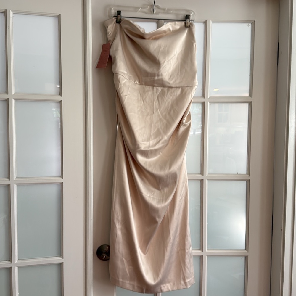 BHLDN Selena Strapless Stretch Satin Midi Dress - size XXL champagne color